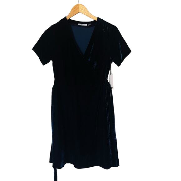 Dex Velvet Short Sleeve Wrap Dress Size S Small NWT Navy - Picture 3 of 9